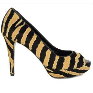 GUCCI SHOES BETTY OPEN TOE PONY ZEBRA PRINT PUMPS
